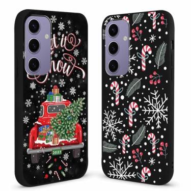 Imagem de Yomjew Pacote com 2 capas para celular Feliz Natal para Samsung Galaxy S24 5G 6,2 polegadas, linda árvore de Natal, Natal, carro, caminhão, doces, decoração, capa de TPU à prova de choque para meninas