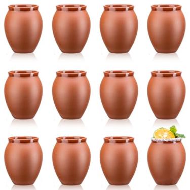 Imagem de SUN GKOTTA 12 peças de 60 ml Cantaritos De Barro Mexicanos, Mini Jarritos De Barro Mexicanos, Copos de Coquetel de Cerâmica Mexicanos, Copos de Tacos Mexicanos para Celebração, Tequila, Margaritas