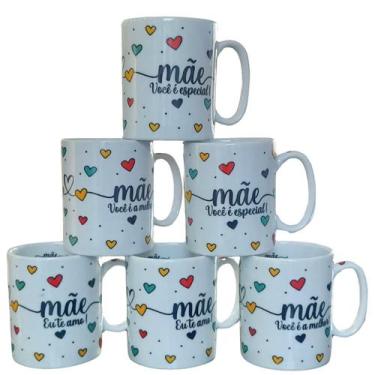 Imagem de Jogo 6 canecas 300ml Frases Mãe - Kit Porcelana - Decoração Caneca Com