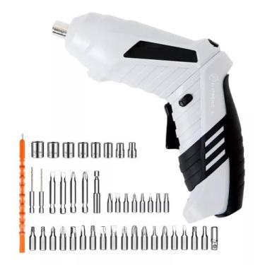 Imagem de Kit Parafusadeira Elétrica S/fio 47 Peças Maleta Portátil Cor Branco F