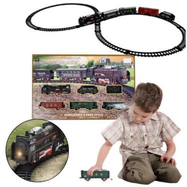 Imagem de Trem Locomotiva Infantil com Luz Trilhos e Vagões Brinquedo Educativo 