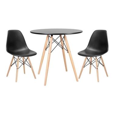 Imagem de Kit Mesa Jantar Eiffel 80Cm Preta + 2 Cadeiras Eames Eiffel