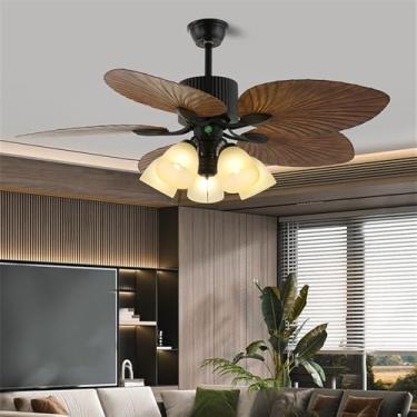 Imagem de American Retro LED Ventilador Luz Europeia Luxo Sala de Estar Restaurante Quarto EstudyVilla Hotel Café Ventilador De Teto Luz Remota Ventilador Elétrico (Estilo 6)