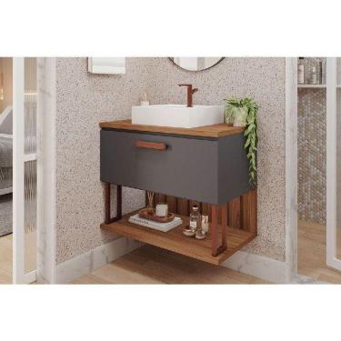 Imagem de Bancada De Banheiro Balcão Duna 1 Porta C- Cuba 80cm Titanium-freijo - Mgm