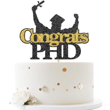 Imagem de Congrats PHD Cake Topper 2025 PHD Graduation Party Decorations, Congrats Doctor Cake Decorations, Ph.D Graduation Party Decorations, Black & Gold Glitter