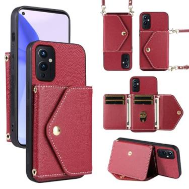 Imagem de Dibosom Capa carteira minimalista para OnePlus 9 OnePlus9 5G com alça de ombro, bolsa flip fina e fina, suporte para cartão de crédito de couro PU, capa para celular One Plus9 On 1 Plus 1plus One+ 1+