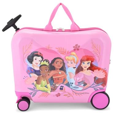 Imagem de Disney Princess Ride-On Mala infantil – Bagagem infantil de 45,7 cm – Tiana Moana Ariel Cinderela Branca de Neve Linda Bolsa de Mão com Rodas 45,7 cm x 25,4 cm x 36,8 cm, Princess, 45,72 cm, Ride-On