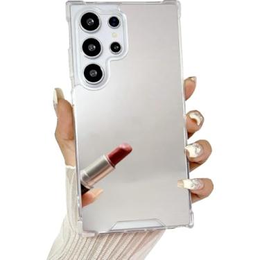 Imagem de YTanazing Capa para Samsung Galaxy S25 Ultra espelhada para mulheres e meninas, maquiagem, linda capa rígida de vidro brilhante à prova de choque com moldura de TPU transparente de silicone macio para