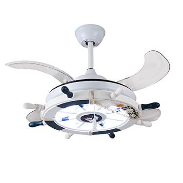 Imagem de Luzes de ventilador de teto invisíveis de desenho animado para quarto infantil para meninos e meninas, luz pendente criativa de ventilador de barco (branco, 42 polegadas)