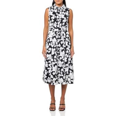 Imagem de Tommy Hilfiger Vestido feminino sem mangas com laço, Preto/Branco Brilhante, 50