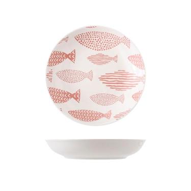 Imagem de Louça de cerâmica pintada à mão em estilo japonês de 17,8 cm, prato de restaurante frio, prato de dim sum - prato de arroz de 18 cm - branco multi-peixe
