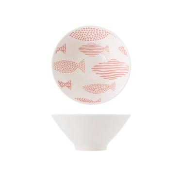 Imagem de 2 peças - Louça de cerâmica em estilo japonês em relevo, tigela de comer em forma de chapéu, tigela de arroz doméstica - tigela de chapéu 5,5 - multi-peixe branco