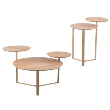 Imagem de Kit Mesa de Centro e Mesa Lateral Para Sala Pés Metálicos Dari A03 Han