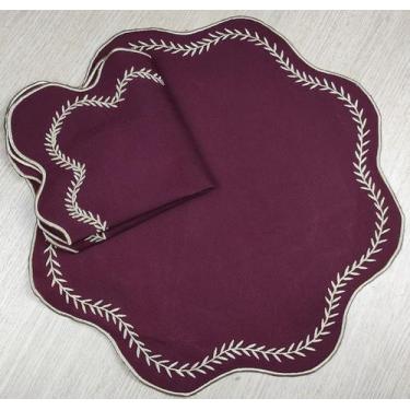 Imagem de Jogo Americano Sousplats Mesa Posta Bordado Guardanapo 12 Pç - Vinho -