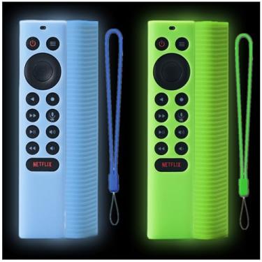 Imagem de Pacote com 2 capas protetoras de silicone Gavyqier para NVIDIA Shield TV Pro/4K HDR Controladores Remotos Series Antiderrapante À Prova de Choque Brilha no Escuro Verde e Azul Brilhante