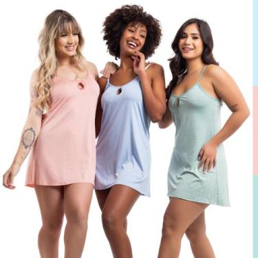 Imagem de Kit 3 Camisola Curta de Dormir Pijama Feminino Mulher Viére, G, Rosa a