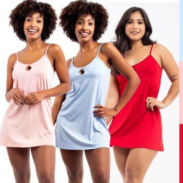 Imagem de Kit 3 Camisola Curta de Dormir Pijama Feminino Mulher Viére, GG, Verme