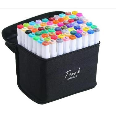 Imagem de Bolsa Com 60 Cores de Canetinhas Touch Ponta Dupla Para Colorir e Se D