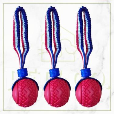 Imagem de Kit Corda com Bolinha Elástico Puxador Resistente para Cachorros Médio