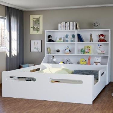 Imagem de Cama Montessoriana Casal e Cabeceira Com Nichos e Prateleira Organizador de Brinquedos em Mdf