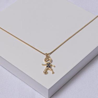 Imagem de Colar Folheado a Ouro Veneziana Pingente Menino Zircônia Azul - Ralifl