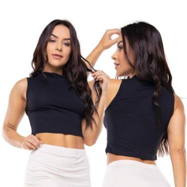Imagem de Cropped Regata Feminino Sem Bojo Casual Gola Alta Conforto - NoBrand, 