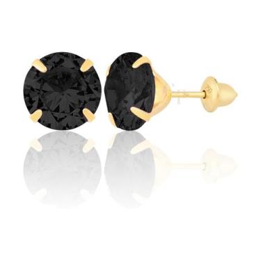 Imagem de Brinco Ouro 18k 750 Pedra 7mm Solitário Antialérgico Preto - Gift Plac