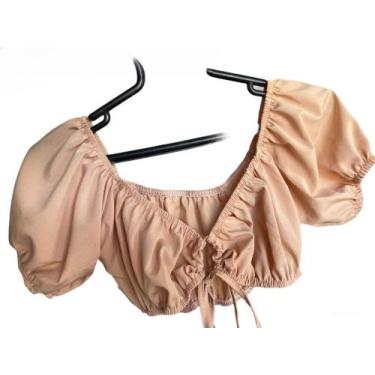 Imagem de Cropped Feminina Com Elastico Moda Gringa Manga Curta Amarar frente to