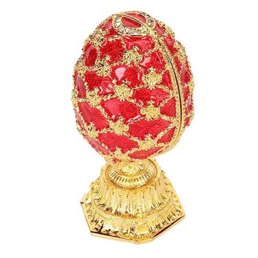 Imagem de Caixa de Bugigangas de Estilo Faberge Pintado à Mão Com Decoração de Mini Castelo, Use como Anéis, Brincos Jóias para Decoração de Casa (Vermelho)