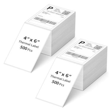 Imagem de Anycash Etiqueta genuína de envio térmico direto de 10 cm x 15 cm, etiquetas dobráveis compatíveis com Anycash e a maioria das impressoras de etiquetas térmicas, perfuradas (pacote com 1000 etiquetas