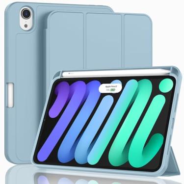 Imagem de ZryXal Para Ipad Mini 7 Case A17 Pro 2024/Ipad Mini 6 Case 2021 8,3 Polegadas Com Suporte Para Lápis, Ipad Mini 7ª/6ª Geração Case Com Parte Traseira De Tpu Macio E Suspensão/Ativação Automática, Az