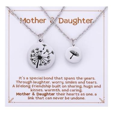 Imagem de Kvekstio Presente para mãe e filha - Conjunto de 2 colares de dente de leão, presente com pingente de dente-de-leão para mãe e filha, Medium, Aço inoxidável, Sem Pedra Preciosa