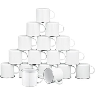 Imagem de 10 peças sublimação branca esmalte caneca 325 ml prata aro acampamento viagem café caneca de metal DIY transferência de calor presente para o Natal, Ação de Graças, Dia das Mães, Dia dos Pais