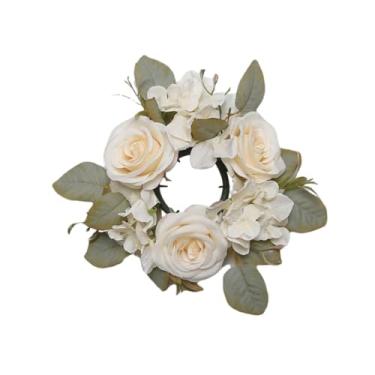 Imagem de oshhni Anel de vela de corda de vela de de rosa, ornamento pendurado na parede, decorativo para o engajamento da porta externa interna da parede, Branco