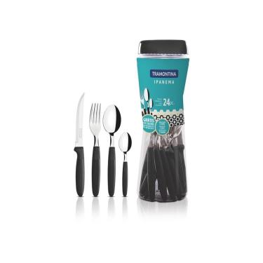 Imagem de Faqueiro 24 Peças Ipanema Preto Sortidos Com Laminas De Aco Inox E Cabos De Polipropileno Tramontina