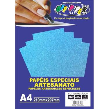 Imagem de Papel Glitter Metálico Off Paper A4 250 g/m² – Cor Azul – Pacote com 10 Folhas – Brilho Premium para Artesanato e Convites
