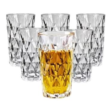 Imagem de Jogo de Copos de Vidro 335ml – 6 Peças – Modelo Diamante – Design Lapidado e Elegante – Ideal para Água, Suco e Refrigerante – Vidro Resistente para Uso Diário
