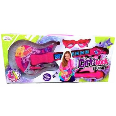 Imagem de Kit Guitarra Musical Girls Rock Com Som e Luz Microfone e Óculos - Toy