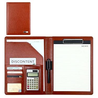 Imagem de Pasta organizadora de pastas A4 pasta comercial pasta de negócios pele de PU com calculadora bloco de notas carteiras pasta de conferência A4 para documento de currículo
