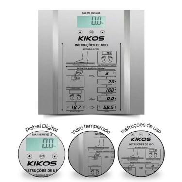 Imagem de Balança Digital Corporal Ison Mede Gordura, Água e Peso Até 150 Kg Vidro Temperado Kikos Ty51