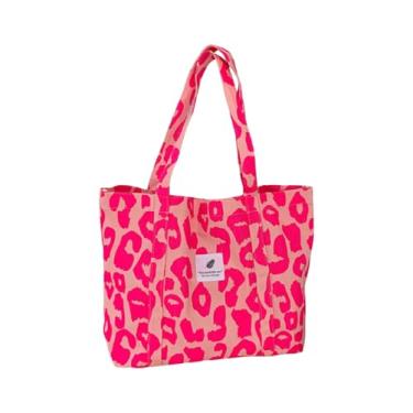 Imagem de GORGLITTER Bolsa feminina Y2k Leopard Tote Bag Letter Patched Shopping Bags Shoulder Handbags 2025, rosa, One Size