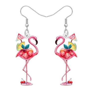 Imagem de DALANE Brincos com pingente de flamingo rosa tropical havaiano fofo acrílico engraçado taça de coquetel Margarita joias de verão presentes de pássaros para mulheres amantes de pássaros, acessórios de