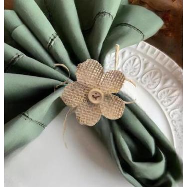 Imagem de Porta Guardanapo de flor de juta com botao argola de madeira 6 unidade