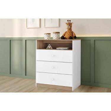 Imagem de Cômoda Juvenil Magia c/ 3 Gavetas Branco/Jequitiba - Henn