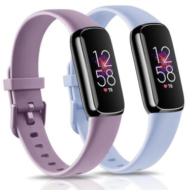 Imagem de Pacote com 2 pulseiras Fitbit Luxe para mulheres e homens, pulseira de silicone macio de substituição para Fitbit Luxe/Luxe edição especial rastreador fitness (azul/roxo claro, pequeno)