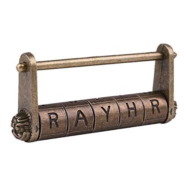 Imagem de GTHER Bloqueio de senha de combinação de personagens chineses vintage antigo cadeados decorativos com bolsa para caixa de madeira de joias de armário, M-1