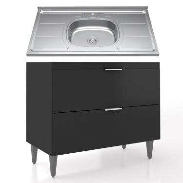 Imagem de Balcão de Cozinha Com Pia Inox 100cm Pérola Z34 Preto       - Mpozenato