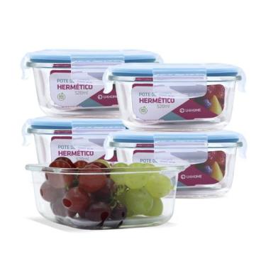 Imagem de Conjunto 5 Pote Vidro Hermético Marmita Tampa Silicone 520ml - U4home,