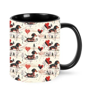 Imagem de opshksog Dachshund Caneca de café de 325 ml Caneca de chá de cerâmica engraçada para mulheres canecas de porcelana com alça segura para lava-louças e micro-ondas