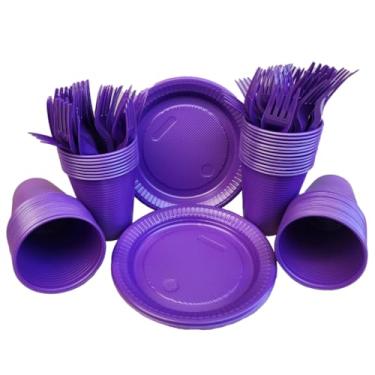 Imagem de Kit Descartáveis Perolado 150 Itens Luxo para 50 Pessoas(Roxo)